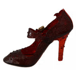 Dolce & Gabbana Red Floral Crystal Heels CINDERELLA Shoes with multicolor crystals, PVC material, rubber sole, and minor defect on heels.