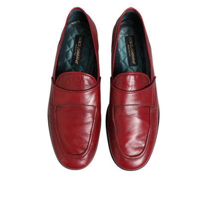 Dolce & Gabbana Red Leather Slip On Dress Men Loafers Shoes