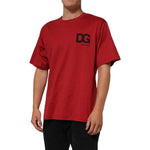 Dolce & Gabbana Red Logo Print Cotton Short Sleeve T-shirt on model showcasing DG logo