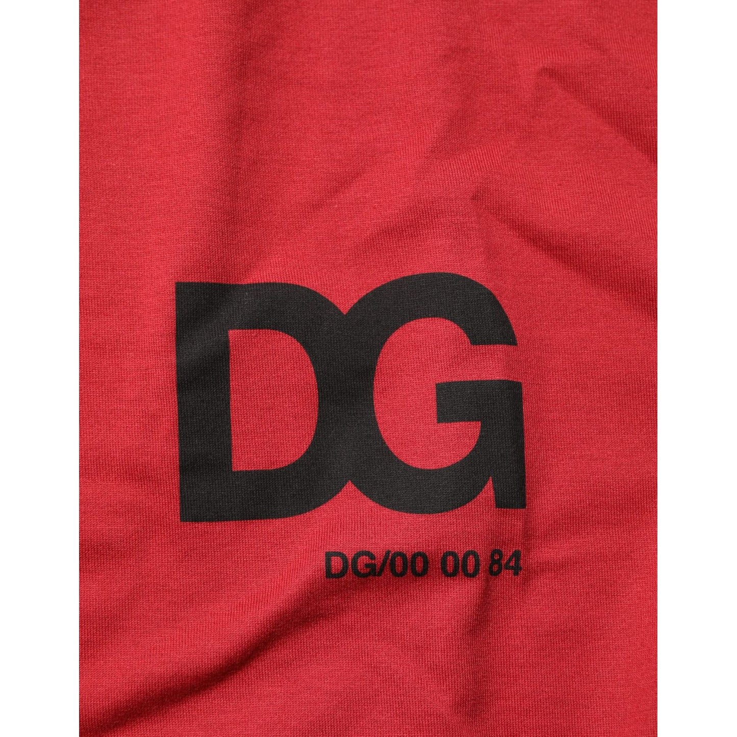 Dolce & Gabbana Red Logo Print Cotton Short Sleeve T-shirt with DG logo detail in black.