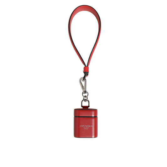 Dolce & Gabbana Red White Calfskin Leather Logo Flip Holder Airpods Case with strap