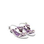 Dolce & Gabbana Sandals Purple with white rhinestone embellishments, side buckle fastening, and flat Maiolica leather sole.