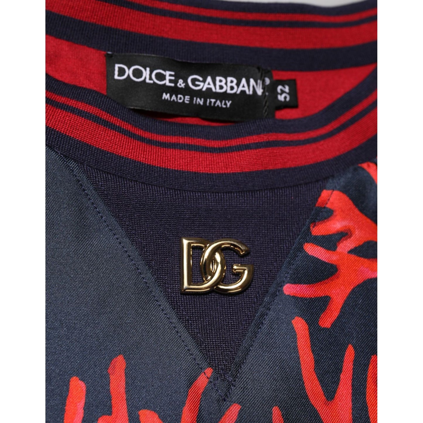 Dolce & Gabbana Silk Navy Red Coral Print Pullover Sweater