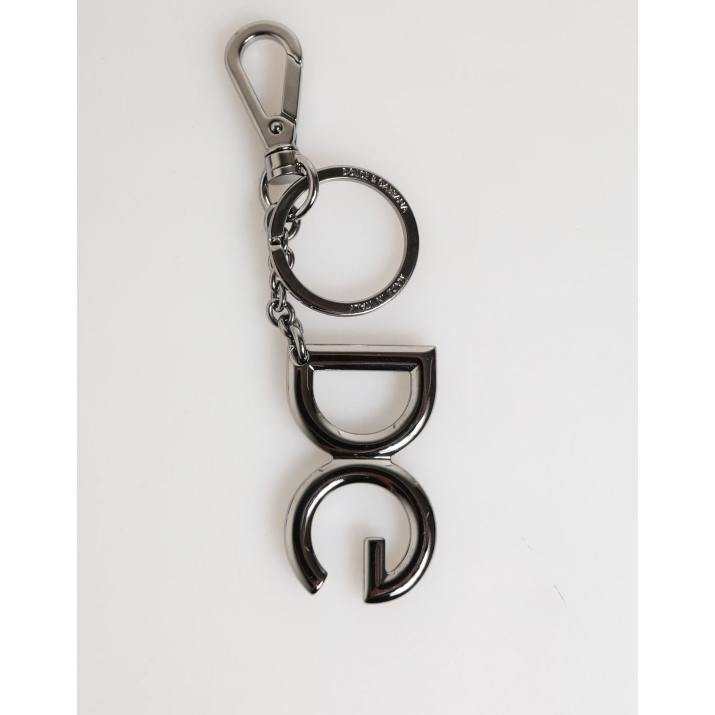 Dolce & Gabbana Silver Brass DG Logo Metal Keychain Holder Men Keyring