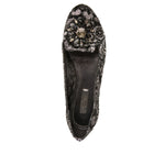 Dolce & Gabbana Silver Crystal Loafer Lace Ballet Flats Shoes with floral lace and crystal buckle detail on flat sole.