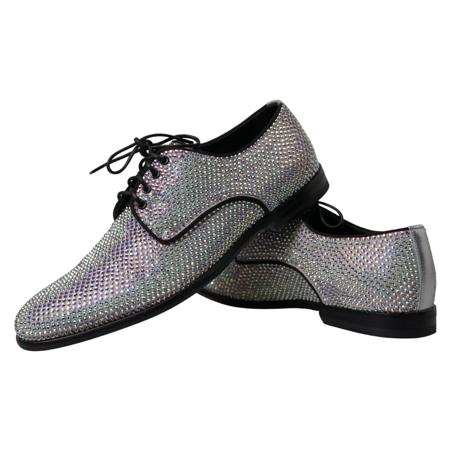Dolce & Gabbana Silver Leather Rhinestones Derby Shoes