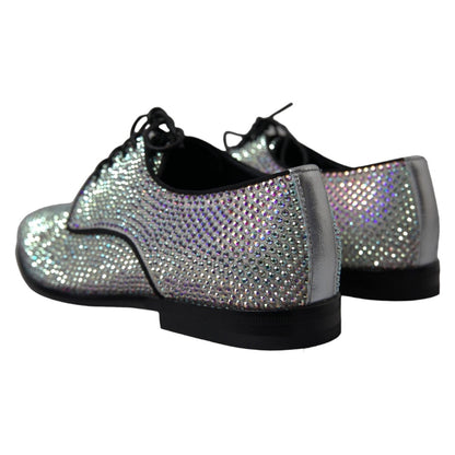 Dolce & Gabbana Silver Leather Rhinestones Derby Shoes