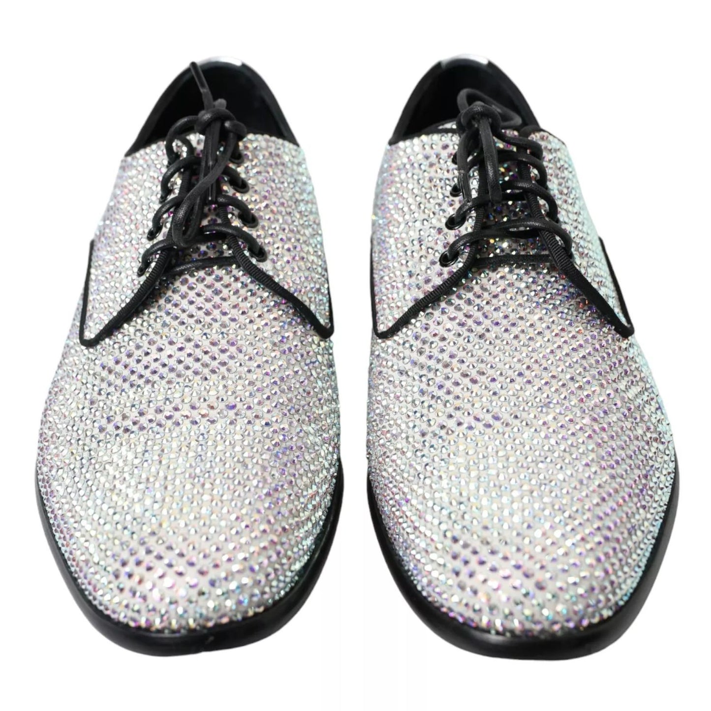 Dolce & Gabbana Silver Leather Rhinestones Derby Shoes