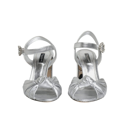 Dolce & Gabbana Silver Mirror Heels KEIRA Sandals Shoes, preowned ankle strap, silver 100% lamb leather with mirror heels, logo detail.