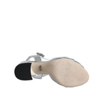 Dolce & Gabbana Silver Mirror Heels KEIRA Sandals Shoes showing sole view with logo, featuring silver lamb leather and ankle strap.