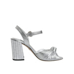 Dolce & Gabbana Silver Mirror Heels KEIRA Sandals Shoes, silver lamb leather, ankle strap, block heel, preowned condition, Italian made