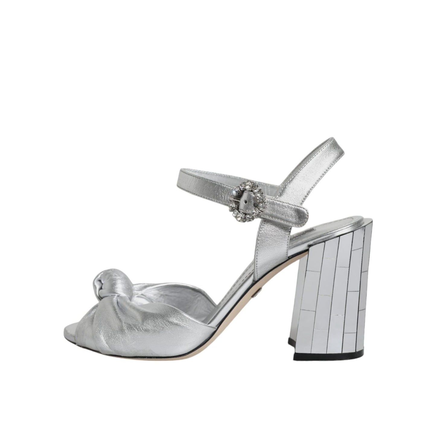 Dolce & Gabbana Silver Mirror Heels KEIRA Sandals Shoes with ankle strap and buckle closure, 100% lamb leather and mirrored heel.