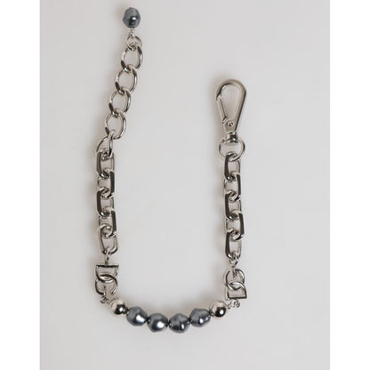 Dolce & Gabbana Silver Tone Chain Lobster Clasp Logo Gray Pearls Bracelet