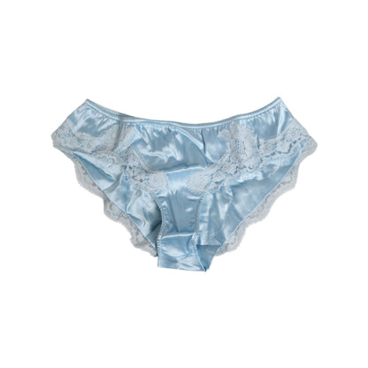 Dolce & Gabbana Sky Blue Silk Satin Lace Panty Brief Underwear