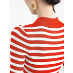 Back view of Dolce & Gabbana Striped Polo Top in orange and white with logo plaque, featuring ribbed texture.