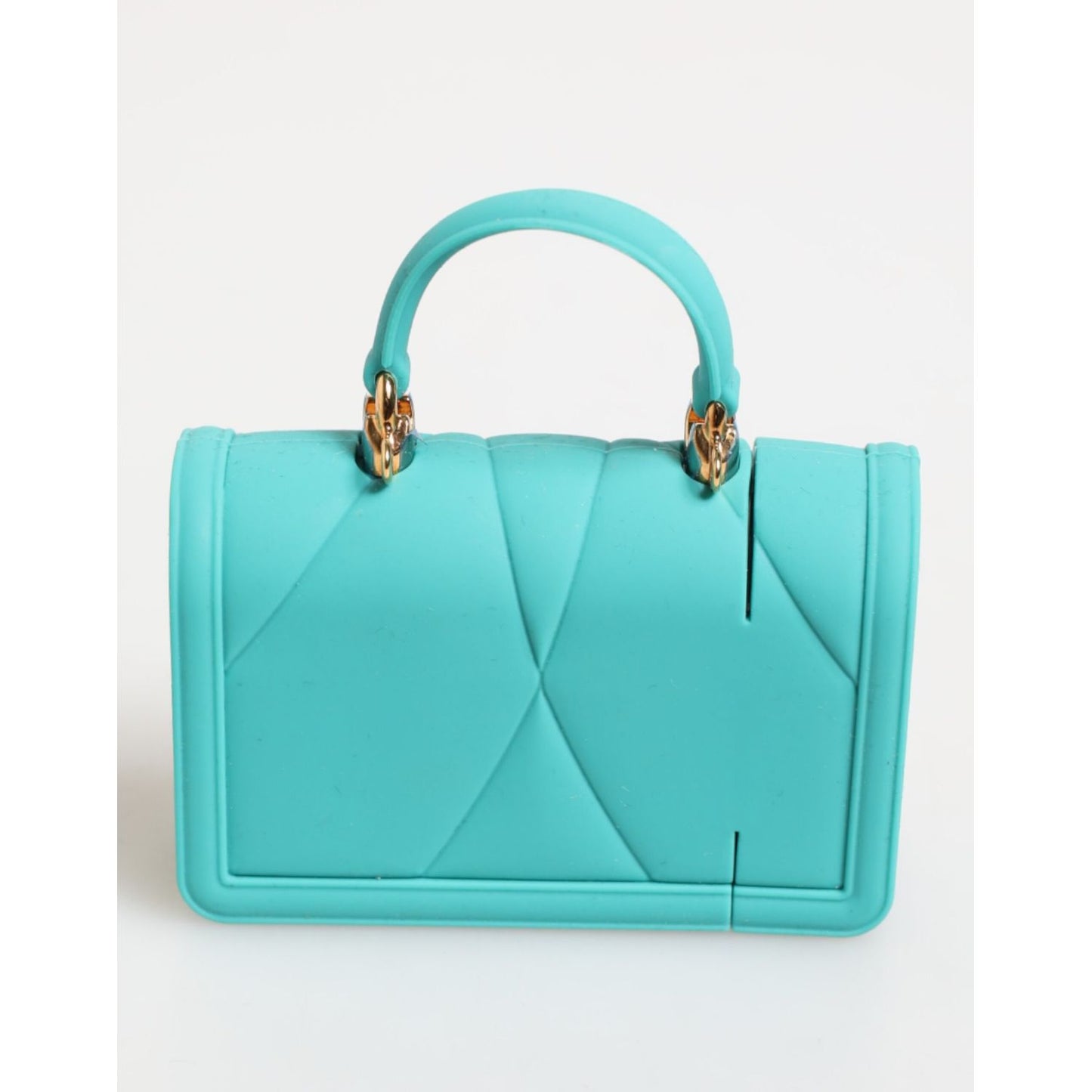 Dolce & Gabbana Turquoise Silicone Devotion Heart Cover Bag Airpods Case with quilted design and top handle, made in Italy.