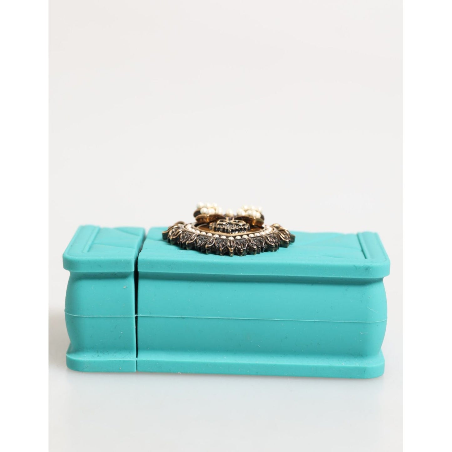 Dolce & Gabbana Turquoise Silicone Devotion Heart Cover Bag Airpods Case with quilted effect and logo plaque.