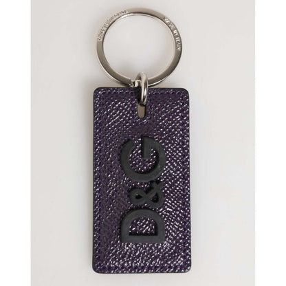 Dolce & Gabbana Violet Leather Logo Metal Ring Men Keychain Keyring with engraved details