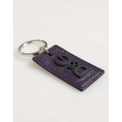 Dolce & Gabbana Violet Leather Logo Metal Ring Men Keychain Keyring with logo-engraved detail, sleek and stylish design.