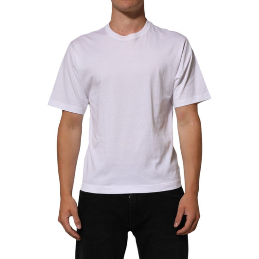 Dolce & Gabbana White Angel Print Cotton Men Crew Neck T-shirt with striking front graphic, casual wear, soft breathable cotton.