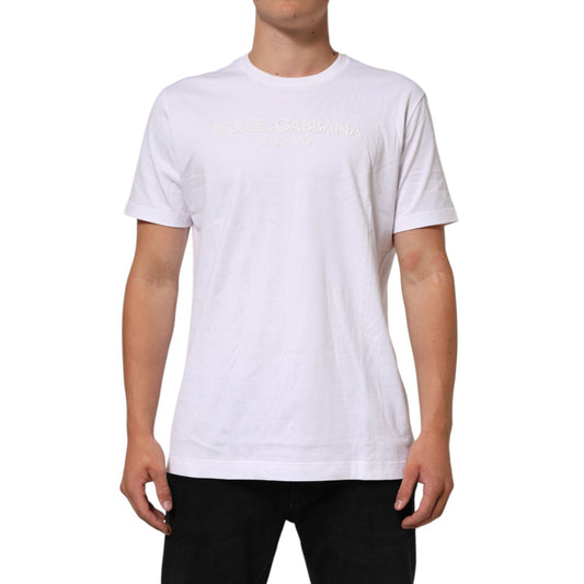 Dolce & Gabbana White Cotton Crew Neck Short Sleeves T-shirt on model, showcasing soft cotton fabric and classic fit