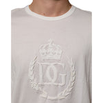 Dolce & Gabbana White Cotton DG Crown Embossed Men T-shirt featuring DG logo embroidery, regular fit, short sleeves, made in Italy.