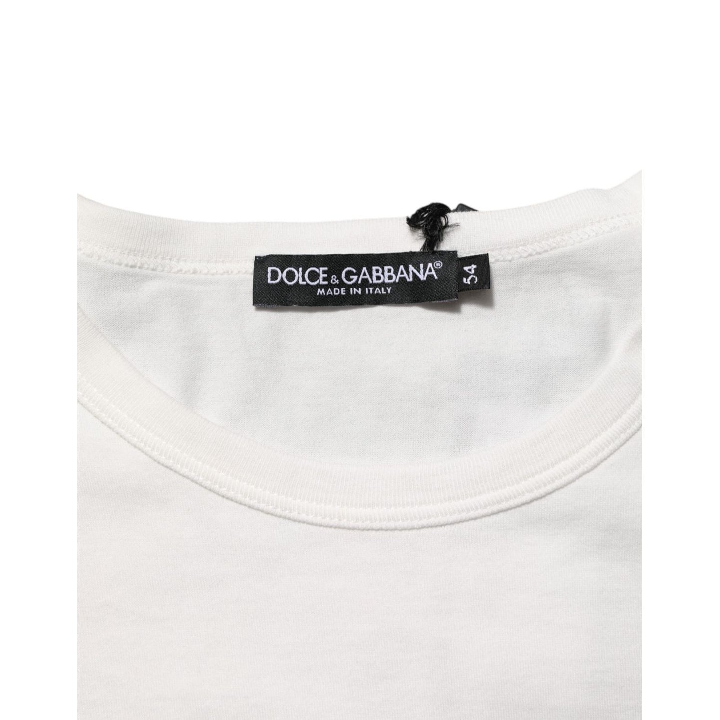 Dolce & Gabbana White Cotton DG Crown Embossed Men T-shirt neckline with brand tag
