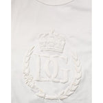 Dolce & Gabbana White Cotton DG Crown Embossed Men T-shirt with embroidered details