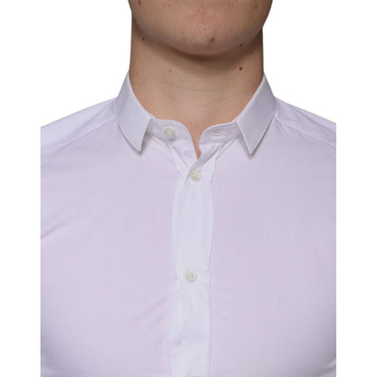Dolce & Gabbana White Cotton Dress GOLD Formal Collared Shirt