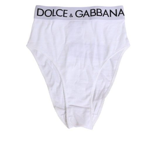 Dolce & Gabbana White Cotton Elastic DG Logo Waistband Underwear, high-waist briefs with logo waistband, comfortable and stylish.