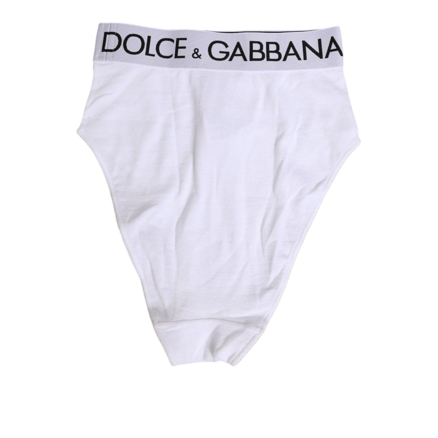 Dolce & Gabbana White Cotton Elastic DG Logo Waistband Underwear high-waist briefs with logo waistband on white background.