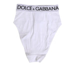 Dolce & Gabbana White Cotton Elastic DG Logo Waistband Underwear high-waist briefs with logo waistband on white background.