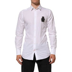 Dolce & Gabbana White Cotton GOLD DGPatch Formal Dress Shirt with logo detail, perfect for formal occasions and business events.