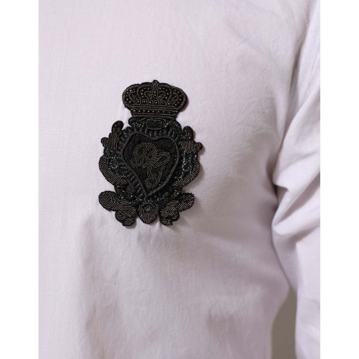 Dolce & Gabbana White Cotton GOLD DGPatch Formal Dress Shirt with logo patch detail on chest