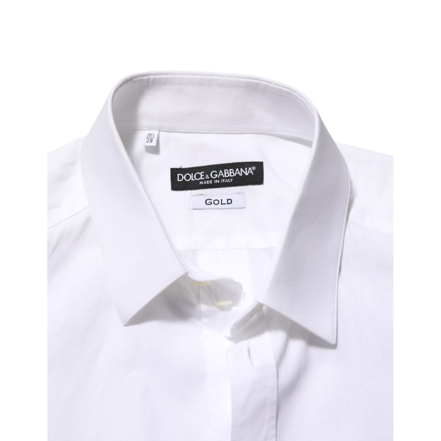 Dolce & Gabbana White Cotton GOLD DGPatch Formal Dress Shirt with collar detail and logo patch.