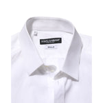 Dolce & Gabbana White Cotton GOLD DGPatch Formal Dress Shirt with collar detail and logo patch.