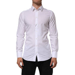 Dolce & Gabbana White Cotton GOLD Formal Men Longsleeves Shirt, made from premium cotton with a slim fit design for formal occasions.