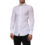 Dolce & Gabbana White Cotton GOLD Formal Men Longsleeves Shirt - Slim fit, premium cotton, logo details, button closure, perfect for events.