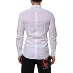 Back view of Dolce & Gabbana White Cotton GOLD Formal Men Longsleeves Shirt showcasing slim fit design and button closure.