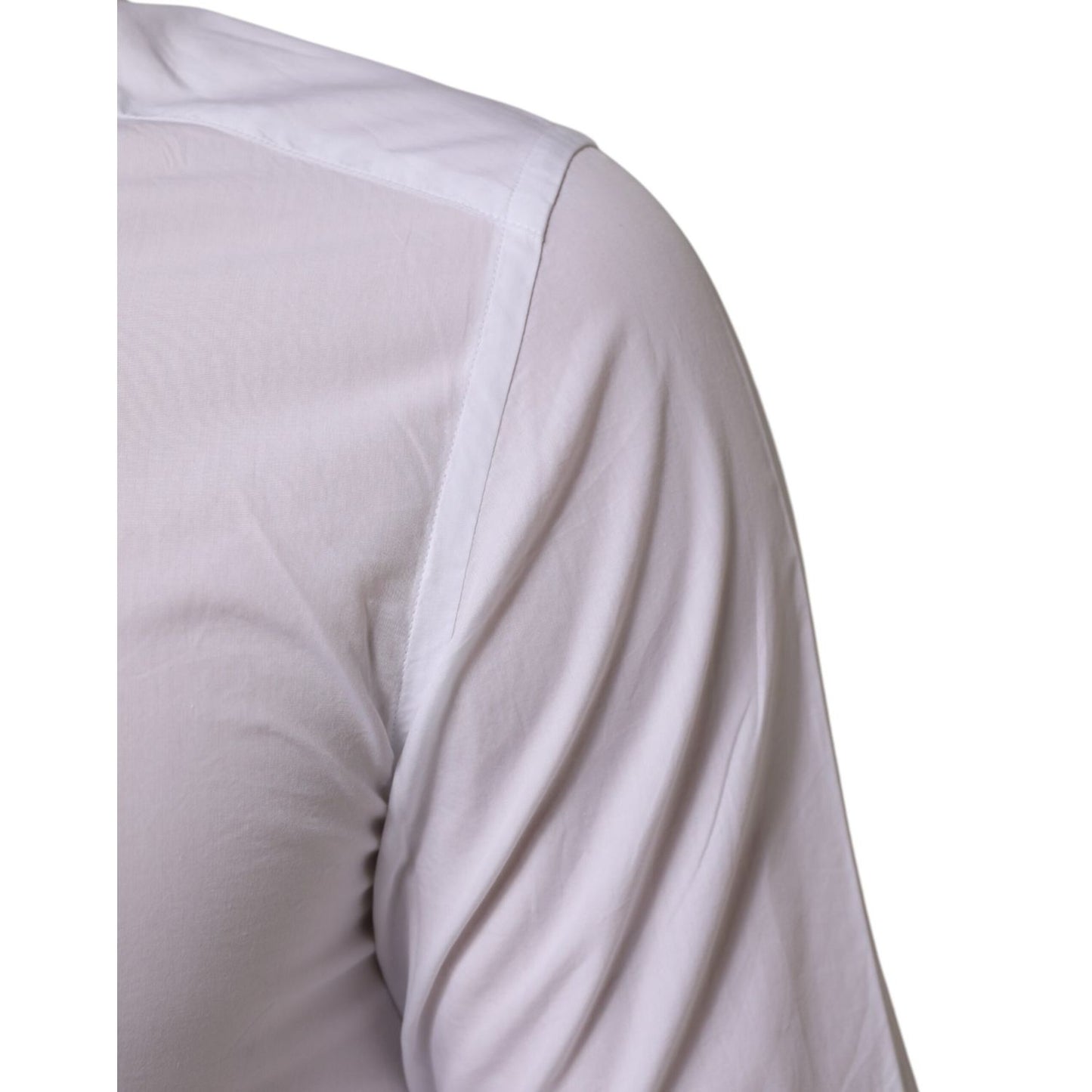 Sleeve detail of Dolce & Gabbana White Cotton GOLD Formal Men Longsleeves Shirt, premium slim-fit Italian design.