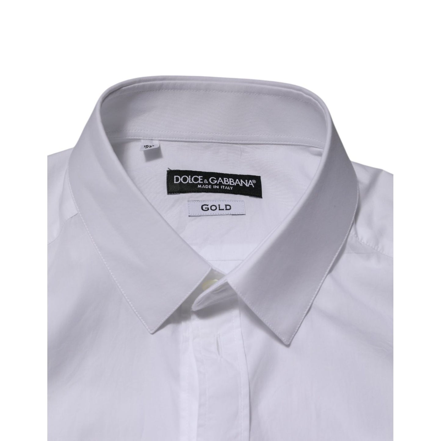 Dolce & Gabbana White Cotton GOLD Formal Men Longsleeves Shirt, slim fit, button closure, logo detail, made in Italy