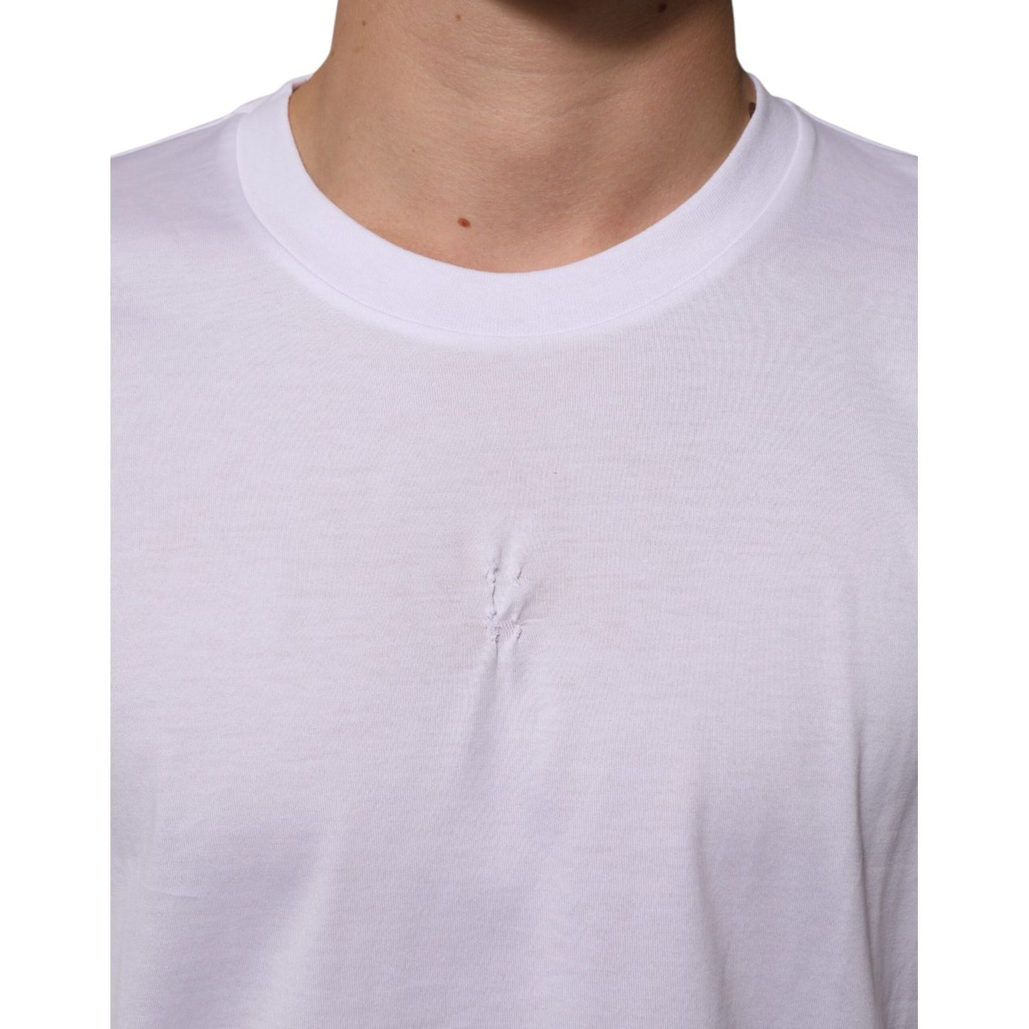Dolce & Gabbana White Cotton Logo Patch Crew Neck Men T-shirt