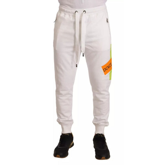Dolce & Gabbana White Cotton Logo Patch Sweatpants Jogging Pants