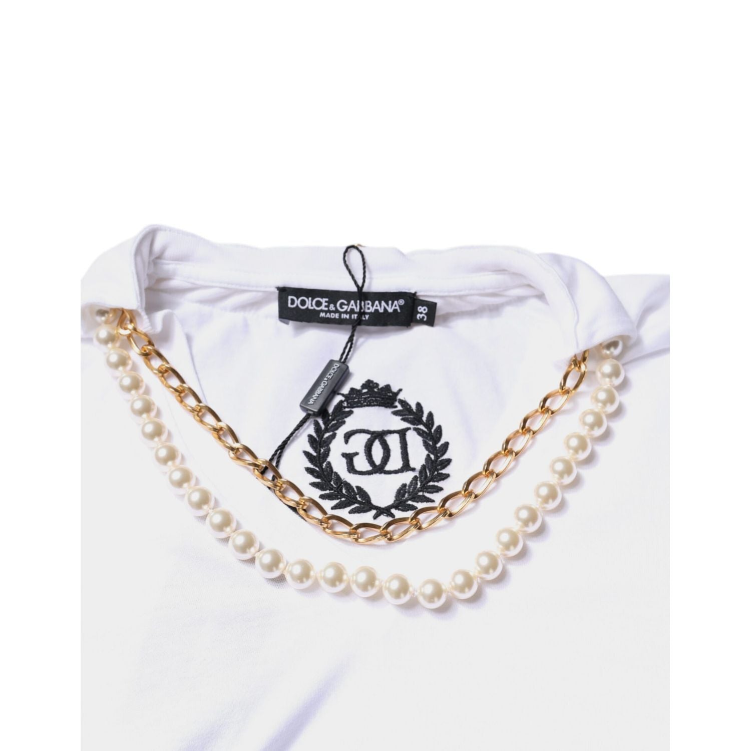 Dolce & Gabbana White Cotton Necklace Chain Short Sleeves T-shirt