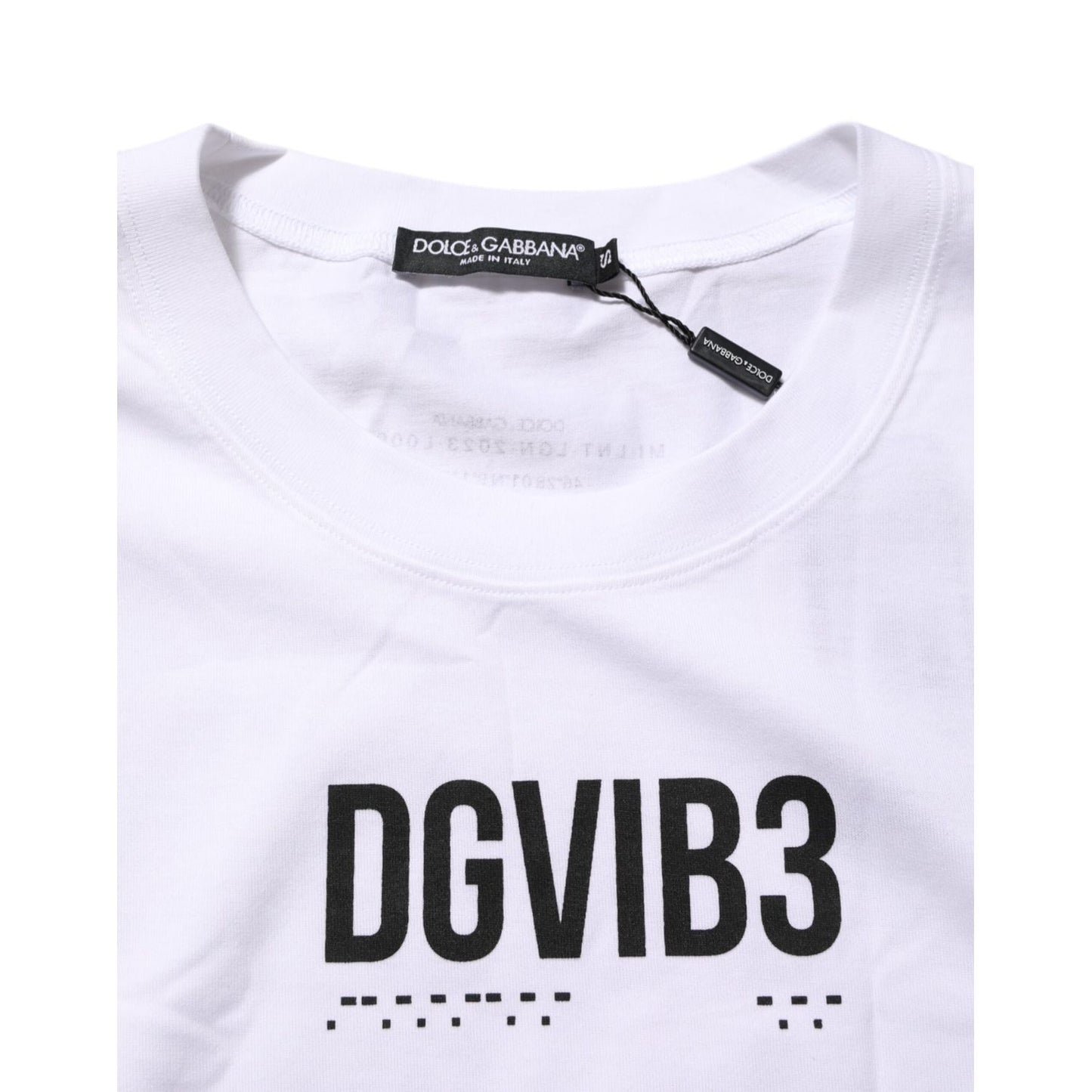 Dolce & Gabbana White Cotton Sleeveless Printed Tank T-shirt with logo detail, soft cotton material, and stylish all-over print.