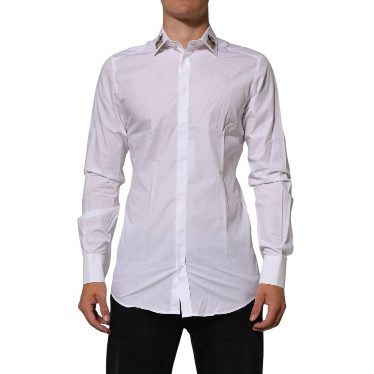 Dolce & Gabbana White Crown Collared GOLD Formal Dress  Shirt