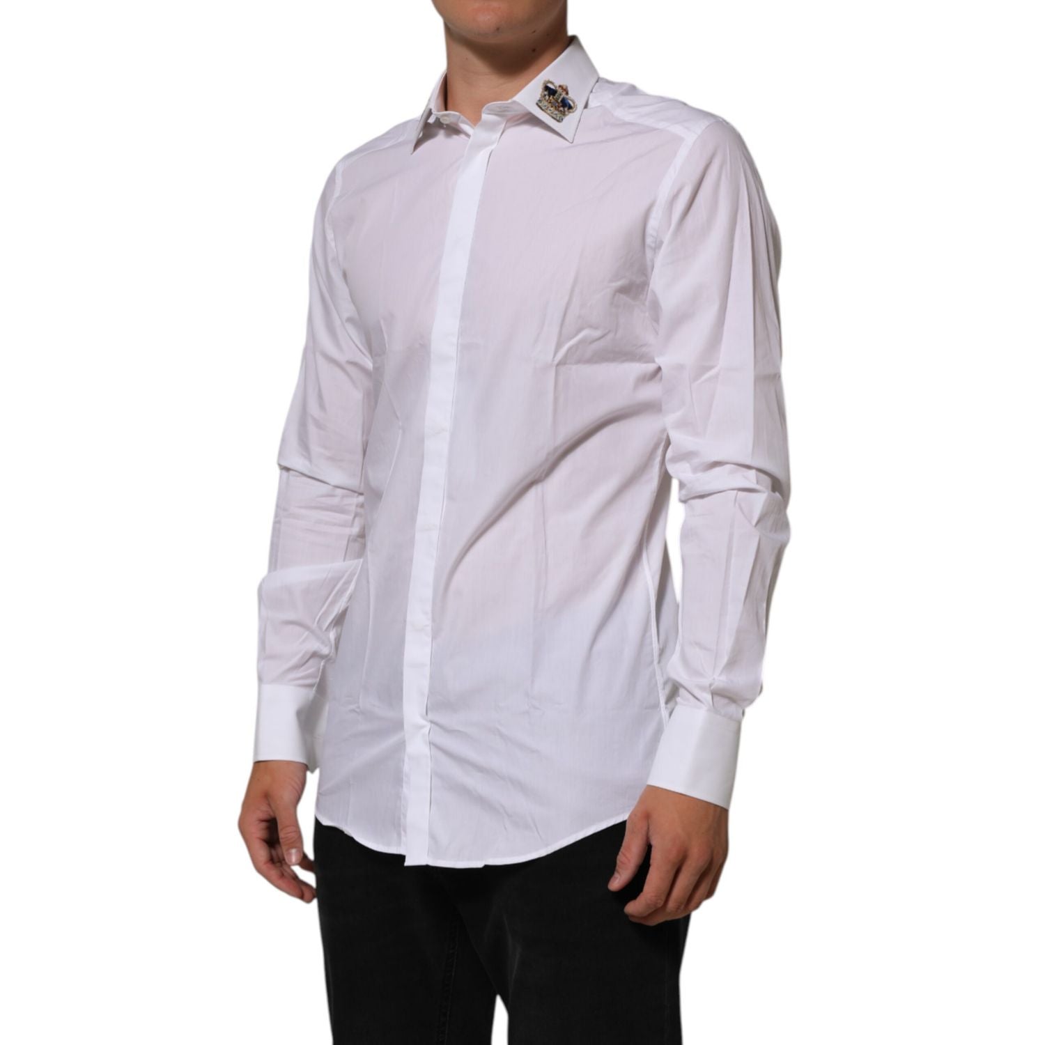 Dolce & Gabbana White Crown Collared GOLD Formal Dress  Shirt