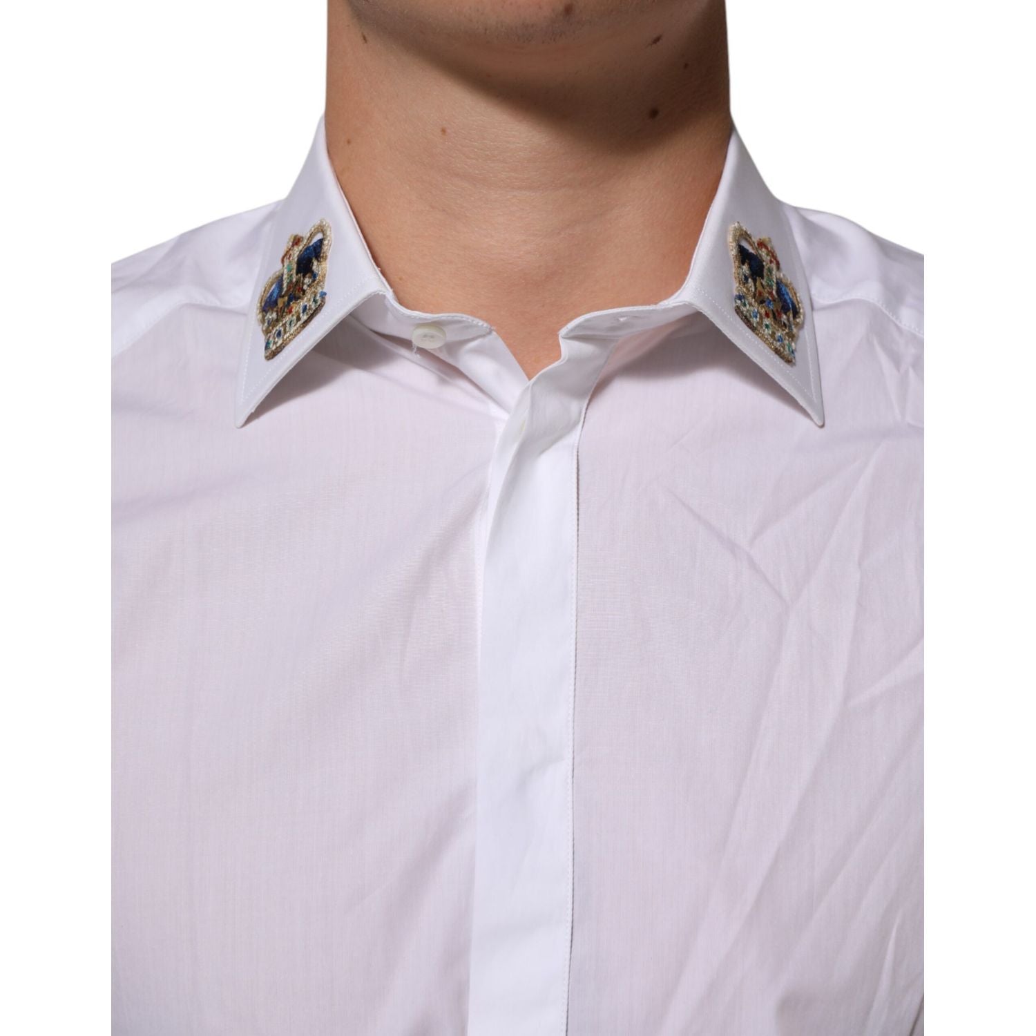 Dolce & Gabbana White Crown Collared GOLD Formal Dress  Shirt