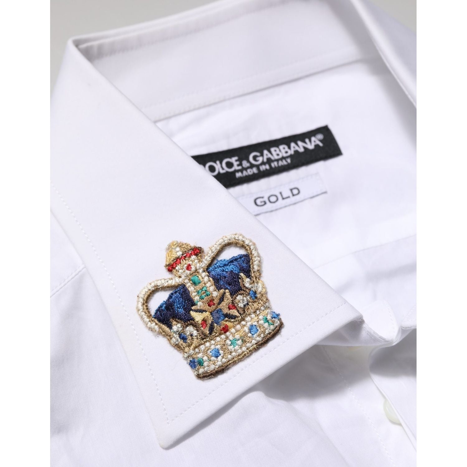 Dolce & Gabbana White Crown Collared GOLD Formal Dress  Shirt