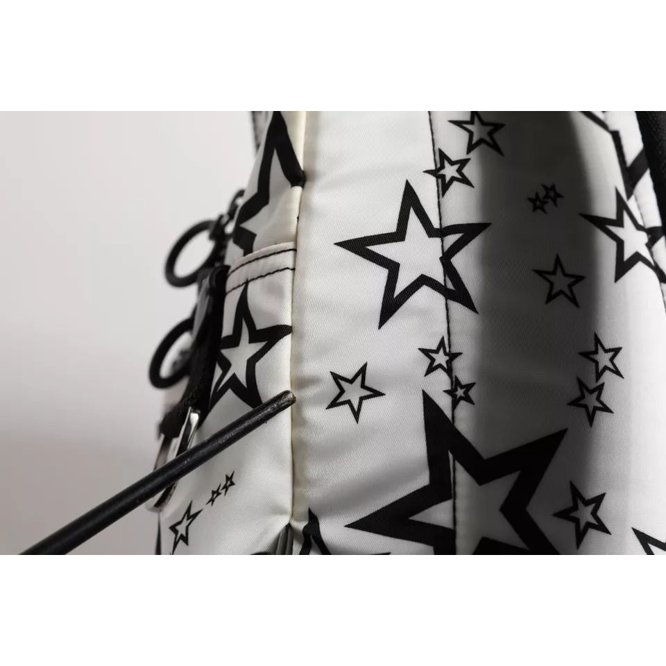Dolce & Gabbana White DG Stars Print Nylon School Backpack Bag